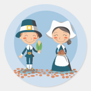 Pilgrim Couple Runder Aufkleber