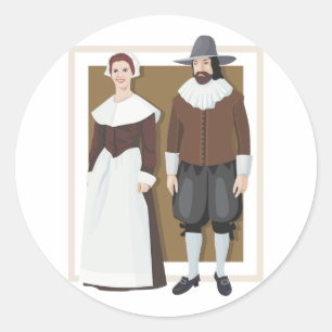 Pilgrim Couple Runder Aufkleber