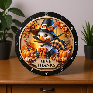 Pilgrim Duck gib Danke Sign Große Wanduhr