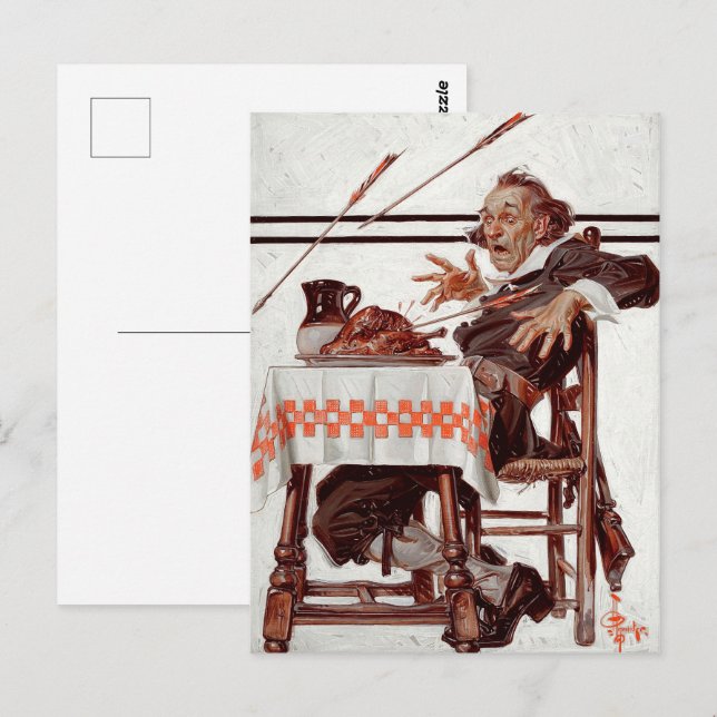 Pilgrim erschreckt. Vintag Art Erntedank Postkarte (Vorne/Hinten)