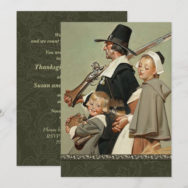 Pilgrim Family Erntedank Einladung (Vorne/Hinten)