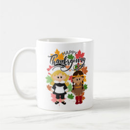 Pilgrim Girl & Native Girl - Glückliches Danksagen Kaffeetasse