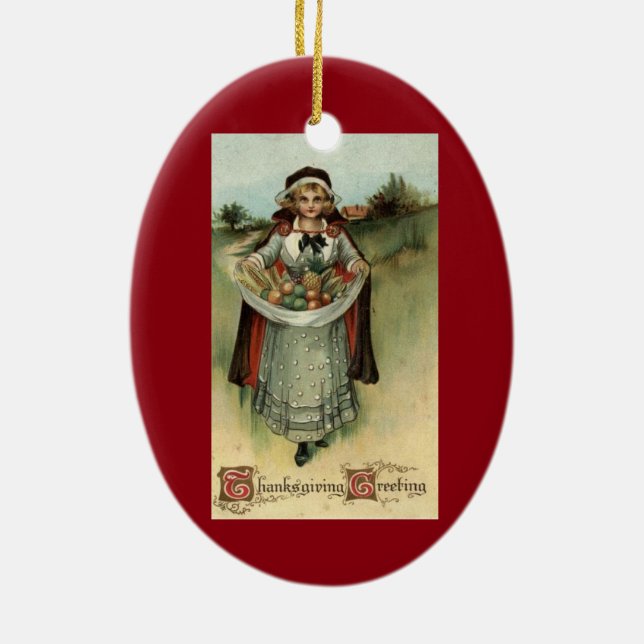 Pilgrim Lady Vintag Erntedank Ornament (Hinten)