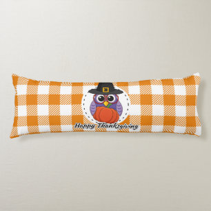Pilgrim Owl auf Orange Kariert - Glückliches Ernte Seitenschläferkissen