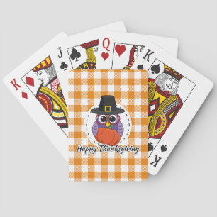 Pilgrim Owl auf Orange Kariert - Glückliches Ernte Spielkarten