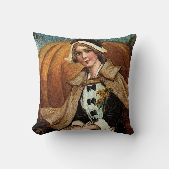 Pilgrim Pumpkin Herbstlaubs Kissen (Vorderseite)