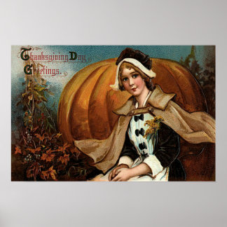 Pilgrim Pumpkin Herbstlaubs Poster