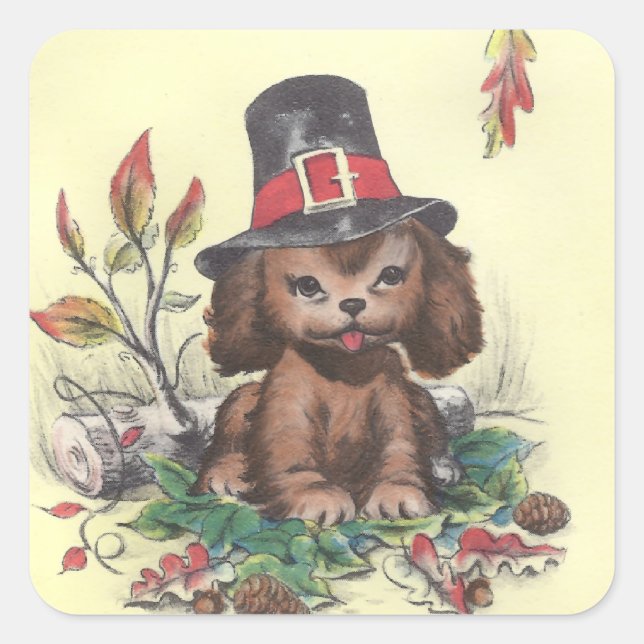 Pilgrim Puppy Erntedank Quadratischer Aufkleber (Vorderseite)