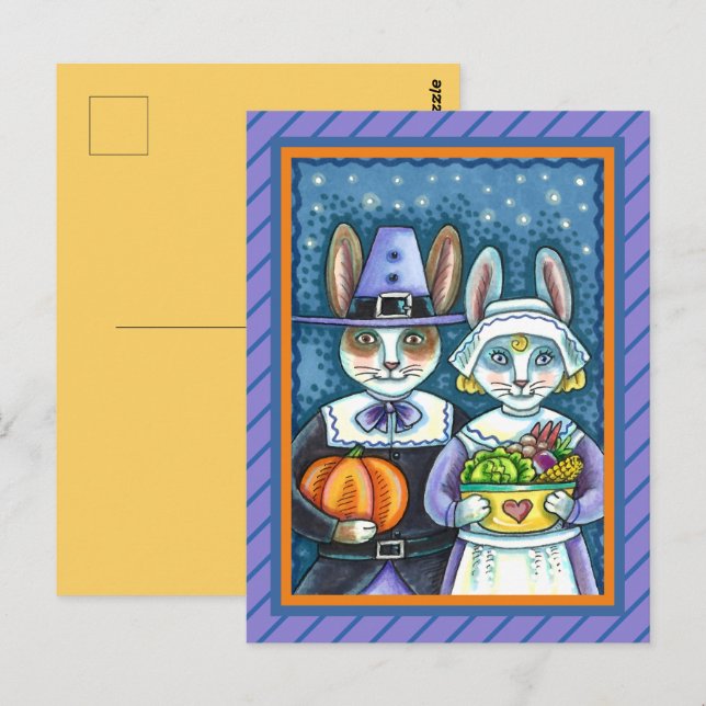 PILGRIM RABBITS, ERNTEDANK HARE'S HARVEST, NIEDLIC POSTKARTE (Vorne/Hinten)