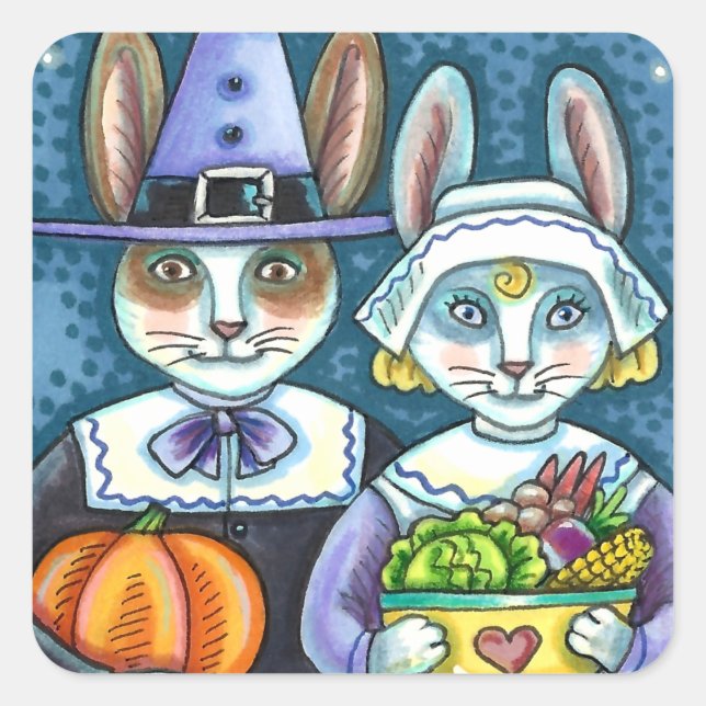 PILGRIM RABBITS, ERNTEDANK HARE'S HARVEST, NIEDLIC QUADRATISCHER AUFKLEBER (Vorderseite)