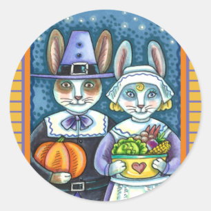 PILGRIM RABBITS, ERNTEDANK HARE'S HARVEST, NIEDLIC RUNDER AUFKLEBER