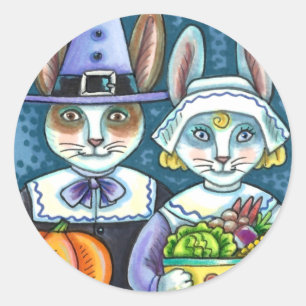 PILGRIM RABBITS, ERNTEDANK HARE'S HARVEST, NIEDLIC RUNDER AUFKLEBER