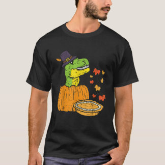 Pilgrim Trex Dinosaur Pumpkin Pie Erntedank Kind T-Shirt