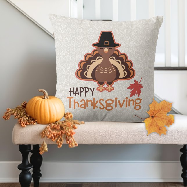 Pilgrim Turkey Erntedank Greetings Kissen (Pilgrim Turkey Thanksgiving Greetings Throw Pillow)