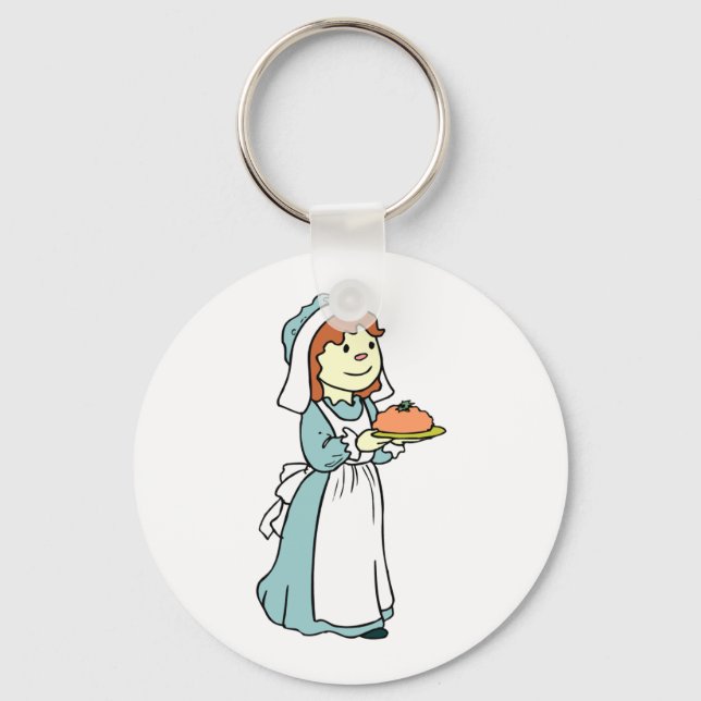 Pilgrim Woman Erntedank Dinner Schlüsselanhänger (Vorderseite)