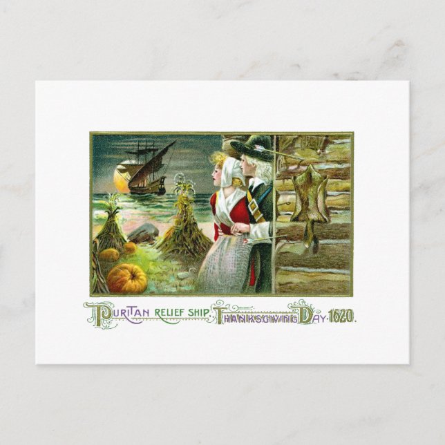Pilgrimischer Erntedank von 1620 Feiertagspostkarte (Vorderseite)