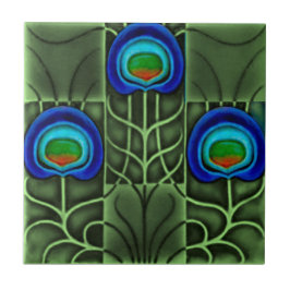 Pilkington Lewis Day Peacock Feather c1900 Repro Fliese