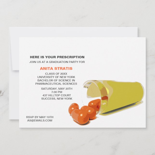 Pill Bottle Pharmacienne Graduist Invitation (Devant)