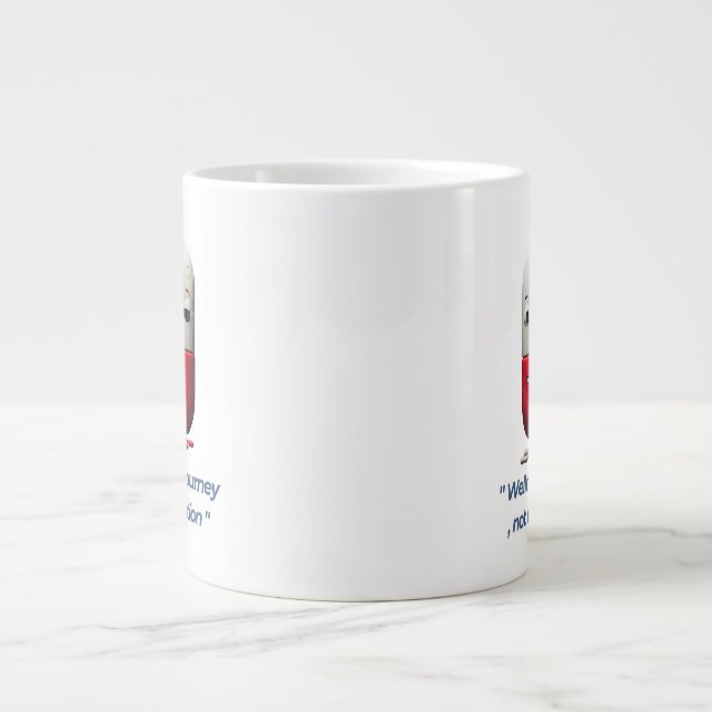 Pillenzeichen "Wellness ist eine Reise" Kaffeemasc Jumbo-Tasse (Vorderseite)