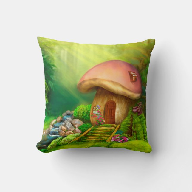 Pillow 16" x 16" Fantasiepilzhaus Kissen (Vorderseite)