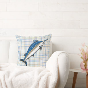 Pillow - Blue Marlin auf Kariert Kissen