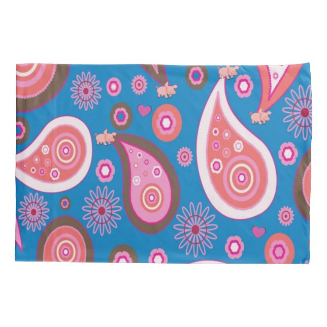 Pillow Case Blue Pink Paisley Kissenbezug (Rückseite)