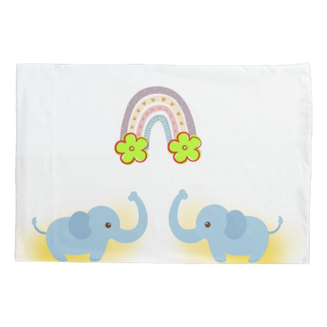 Pillow Case White Blue Elephant Floral Kissenbezug (Rückseite)