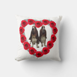 Pillow Diamond Rotes Herz Rose mit Basset Hounds Kissen