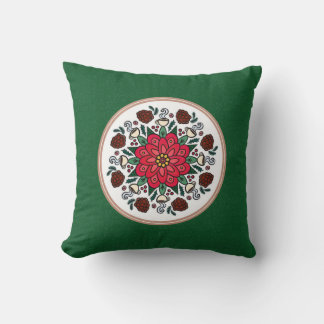 Pillow Poinsettia- und Pinienzapfen-Mandala Kissen