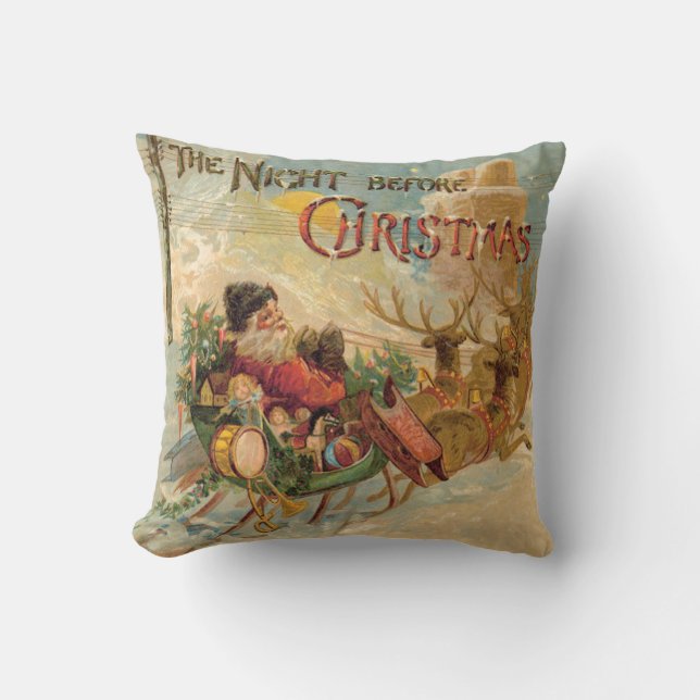 Pillow "The Night before Christmas" Santa Sleigh Kissen (Vorderseite)