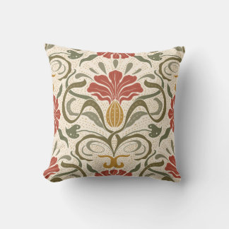 Pillow with a vintage floral pattern in red, green kissen
