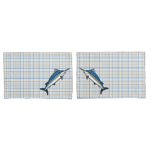 Pillowcases - Blue Marlin auf Kariert Kissenbezug