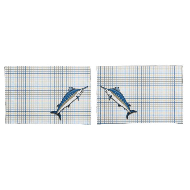Pillowcases - Blue Marlin auf Kariert Kissenbezug (Vorderseite-Set)