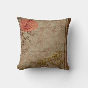 Pillows Asian Rustic Gold Red Bamboo Blossom Kissen