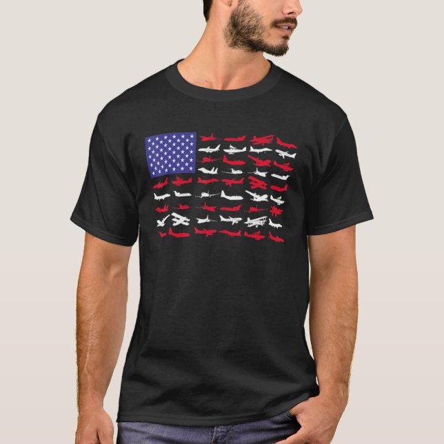Pilot Airplane American Flag Plane T-Shirt (Vorderseite)