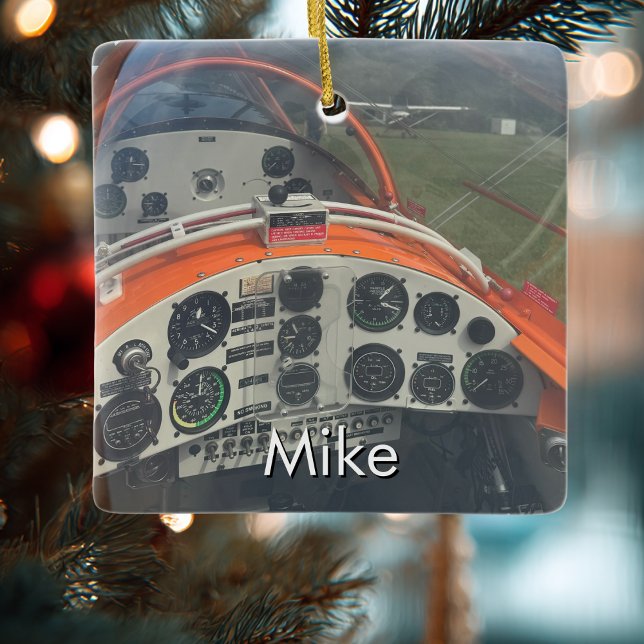 Pilot Airplane cockpit photo Aviation Christmas Keramikornament (Von Creator hochgeladen)
