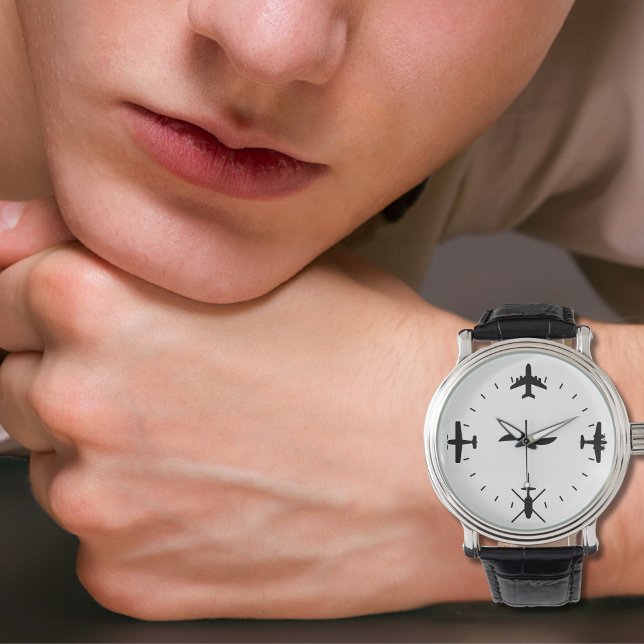 Pilot Airplane Simple Black Cool Aviation Armbanduhr (Von Creator hochgeladen)
