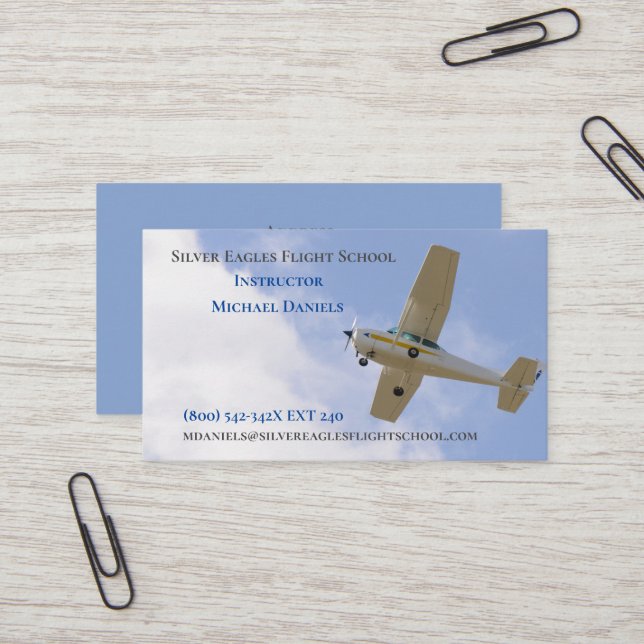 Pilot der Flugschule für Weißes Flugzeug Visitenkarte (Vorderseite/Rückseite Beispiel)