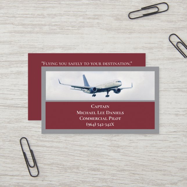 Pilot des Kommerziellen Flugzeugführers von Red Wi Visitenkarte (Vorderseite/Rückseite Beispiel)