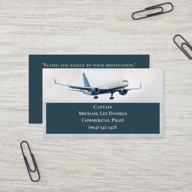 Pilot eines Kommerziellen Flugzeugs mit weißem Flu Visitenkarte (Vorderseite/Rückseite Beispiel)