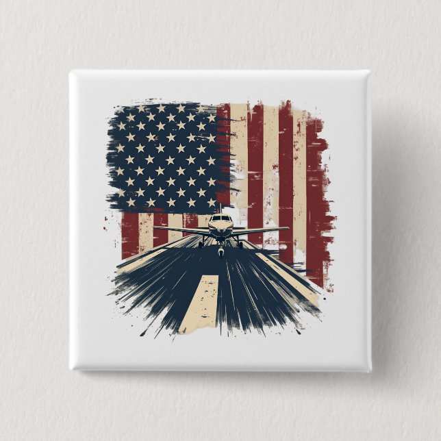 Pilot Flugzeug Amerikanische Flagge Flugzeug Luftf Button (Vorderseite)