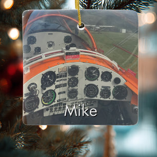 Pilot-Flugzeug-Cockpit-Foto Luftfahrt Weihnachten Keramikornament