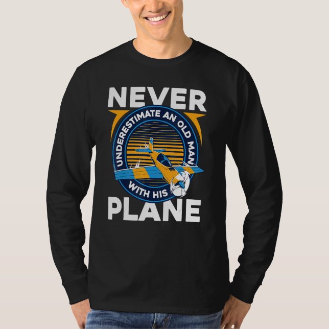 Pilot Flugzeug Flug Alter Mann T-Shirt (Vorderseite)