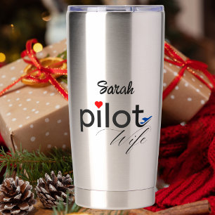 Pilot Frau Typografie & Flugzeug Einfach, Minimali Thermobecher