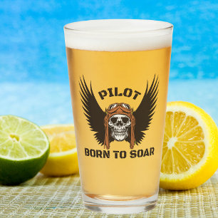 Pilot Geboren um zu fliegen Totenkopf Flügel Coole Glas