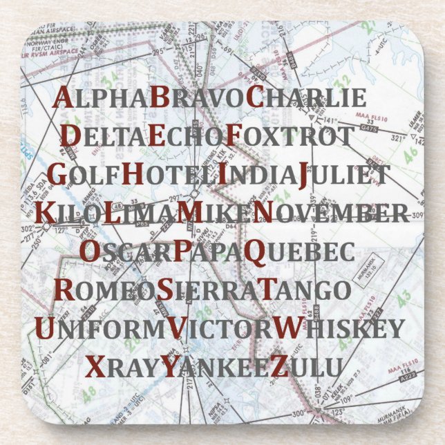 Pilot Home Gift, Aviation Alphabet Map Coaster Getränkeuntersetzer (Vorderseite)