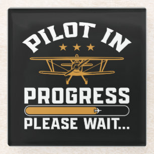 Pilot lädt… Lustiges Vintage-Doppeldecker-Flugzeug Glasuntersetzer