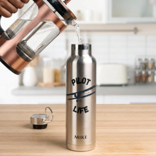 Pilot Leben Typograph Flugzeug Minimalistische Luf Trinkflasche