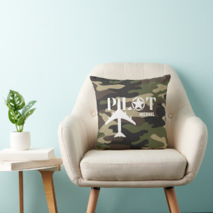 Pilot & Militärflugzeug, Tarnung, Minimalistisch Kissen