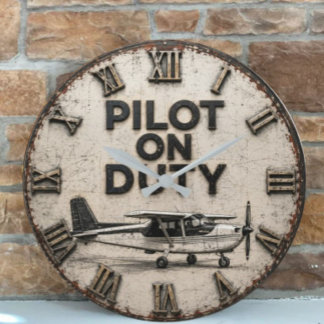 Pilot on Duty Vintage Airplane Aviation Hangar Große Wanduhr